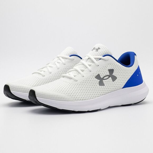 Under Armour UA Surge 3 Men’s Size 13 White Blue Running Shoes Lightweight Mesh - Picture 1 of 10